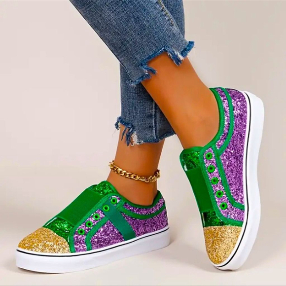 Torn and Trendy Mardi Gras Glitter Star Kid's Sneakers